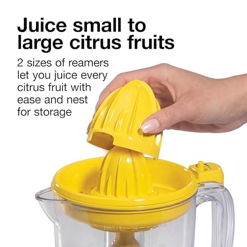 Proctor Silex Alex's Lemonade Stand Electric Citrus Juicer Machine, Large 34 oz. Pitcher, Pressure Activated, for Lemons, Limes and Oranges, 34 oz, Includes 2 Reamers & Recipe Book, Yellow (66341) 6
