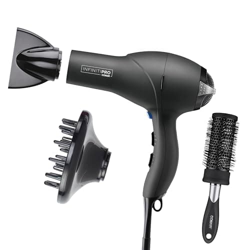 Infiniti PRO CONAIR Hair Dryer with Diffuser, Professional AC Motor, Tourmaline Ceramic Technology Blow Dryer, Includes Concentrator and Blowout Brush, Amazon Exclusive, Gray