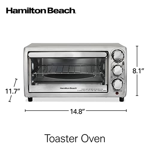 Hamilton Beach 4-Slice Toaster Oven with 5 Cooking Modes (Bake, Broil, Keep Warm Toast & Bagel) with Stay On & Auto Shutoff, 2 Rack Positions, 1100 Watts and 3 Accessories, Stainless Steel (31143) 8