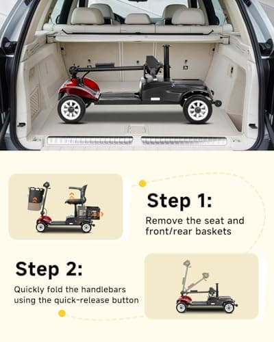 Scootngo 4 Wheel Mobility Scooter for Seniors & Adults with Dual Baskets, 12AH Long-Range Battery, 300LBS+ Weight Capacity, Comfortable Seat for Daily Use (Black-Red) 6
