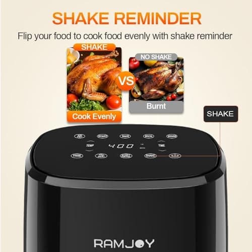 RAMJOY Air Fryer 3.8 Quarts for 1-2 people, 8-in-1 Functions, Air Fry, Roast, Bake, Broil, Preheat, Shake, Digital Small Air Fryer, Nonstick Dishwasher-Safe Basket, Compact Air Fryers, Black 8