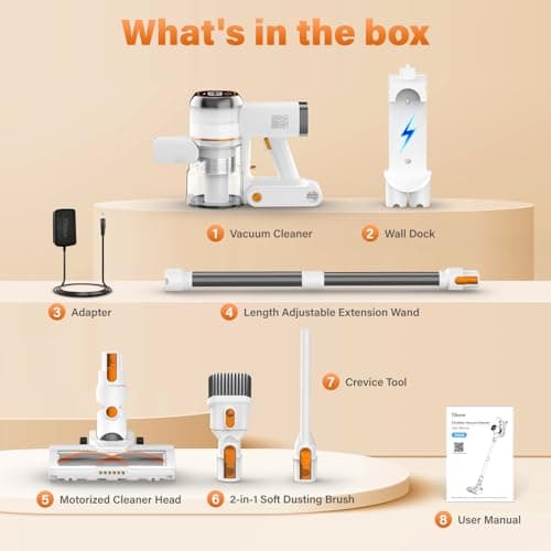 Tikom Cordless Vacuum Cleaner for Home, 40000Pa/450W Stick Vacuum with LED Touch Screen, Charging Wall Dock, Anti-Tangle, Lightweight Handheld Vacuum for Pet Hair, Hard Floor, Carpet (V500) 9