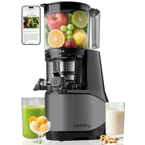 Canoly C09 Cold Press Juicer, 6" Extra Wide Feed Chute, 3-IN-1 Strainers (Juice & Sorbet & Nut Milk), Powerful AC Brushless Motor, Self Precut System, Juicer Machines with BPA-Free (Premium Black)