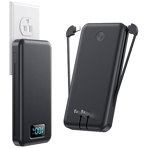 Portable Charger for iPhone with Built in Cables & Wall Plug,10800mah Travel Essentials Power Bank,4 Output LCD Display External Battery Pack Phone Charger for iPhone 17/16/15/14,Galaxy,Android etc