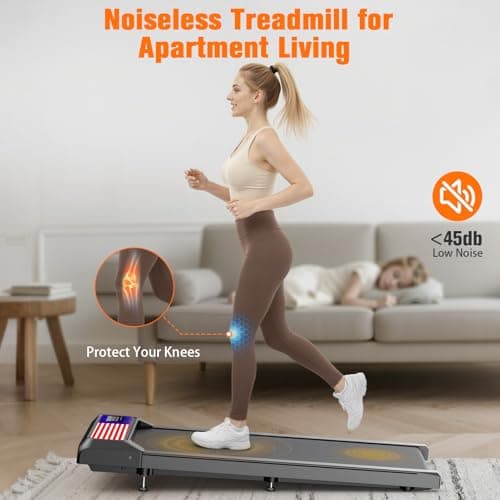 HOELLL Walking Treadmill Pad with 5% Adjustable Incline and APP Sync, Small Compact Under Desk Treadmills for Home and Office with Remote Control and LED Display, 2.5HP, Red Blue 5
