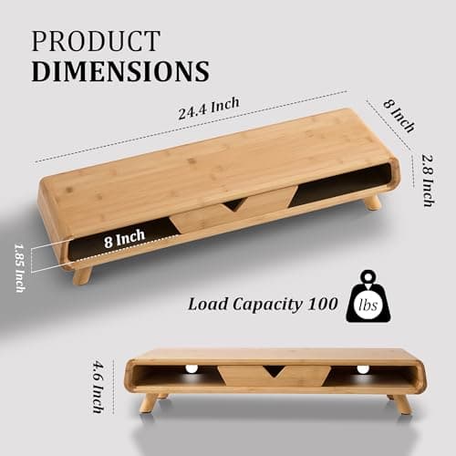 Homerays Bamboo Monitor Stand Riser, No Assembly Required Exquisite Monitor Stand with Drawer Ergonomic Height Wood Monitor Stand 7