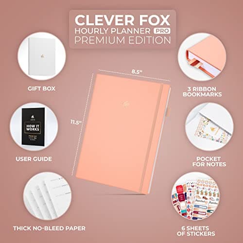 Clever Fox Hourly Planner PRO Premium – Undated Schedule Planner with Daily Time Slots – Personal Organizer Notebook for Time Management – Weekly & Monthly Life Journal, A4 size (Light Pink) 2