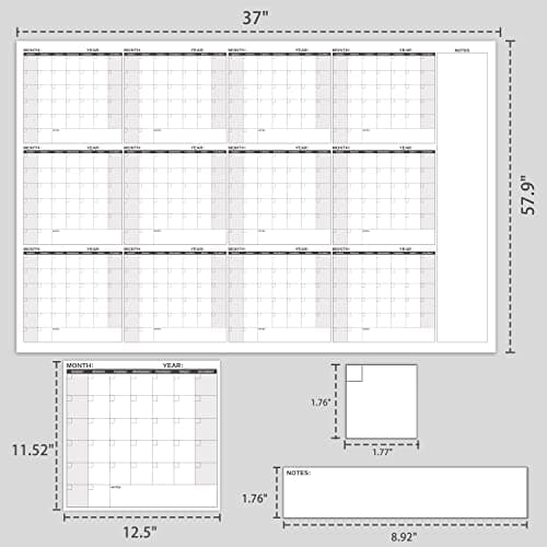 Lemome Home Large Dry Erase Calendar for Wall – Yearly Wall Calendar Dry Erase, 58" x 37", 12-Month Undated Reusable Laminated Calendar - 12-M Black 7