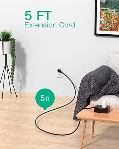 Power Strip Surge Protector - Flat Plug, Wall Mount, 8 Wide Outlets with 4 USB Ports (2 USB C), 5FT Heavy Duty Extension Cord with Multiple Outlets, Charging Station Overload Protection for Home Dorm 7