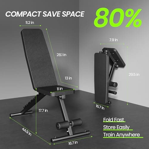 Adjustable Weight Bench for Home Gym, Foldable Workout Bench for Full Body Fitness Dumbbell Exercise, 600LBS Incline Decline Flat Bench with Resistance Bands for Strength Training 6