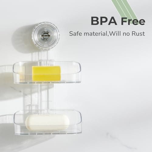 DEEIF Soap Dish for Shower, Suction Cup Bathroom Double Soap Dish Holder for Shower Wall, Self Draining Bar Soap Holder (Clear- 2 Tier) 7