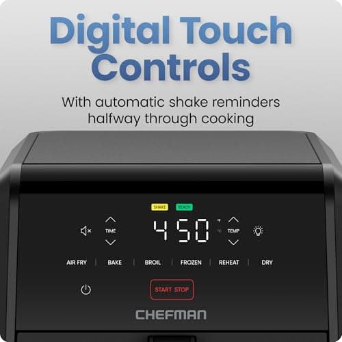 Chefman Air Fryer TurboFry 7-Qt, 6-in-1 High-Powered 450°F Cooking for Crispier Results, Compact Space-Saving Design, Air Fry, Bake, Broil, Reheat, Dehydrate, Defrost, Fast & Even Cooking – Black 6