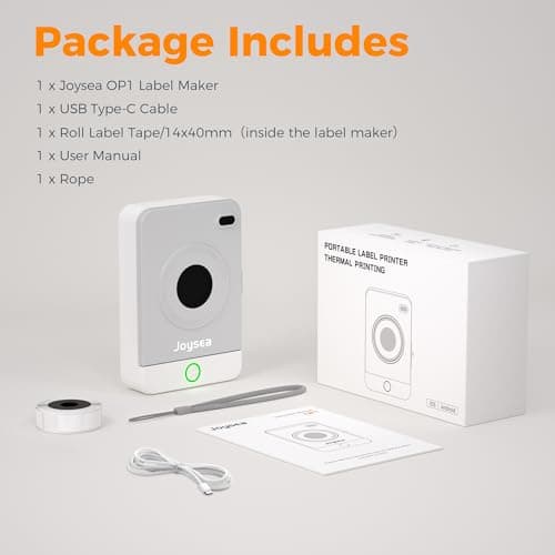 Joysea OP1 Label Maker Machine with Tape, Wireless Small Label Maker Bluetooth with Multiple Templates for Home School Office Organization, Thermal Sticker Printer Gray White 8