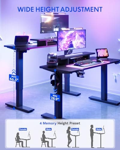 FLEXISPOT Standing Desk with Monitor Stand, 55 x 24 Inches One-Piece Electric Height Adjustable Computer Desk with Cup Holder, Home Office Desks (Black Frame+ Black Top) 8