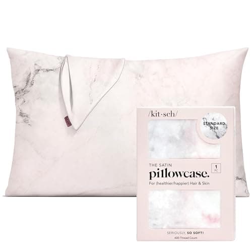 Kitsch Satin Pillowcase with Zipper for Hair & Skin - Softer Than Silk Pillow Cases, Smooth Cooling Satin Pillow Case, Wrinkle-Free, Machine Washable - Pillow Cases Standard Size 19x26 - Marble