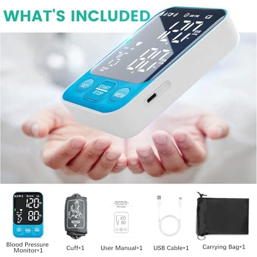 Blood Pressure Monitor Upper Arm Monitors for Home Use BP Machine with 2x120 Reading Memory Adjustable Arm Cuff 8.7"-15.7" Large Display with LED Background Light Storage Bag Light Blue 7