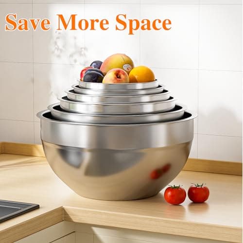 Winproper Mixing Bowls with Lids Set, 6 PCS Stainless Steel Mixing Bowls with 3 Grater Attachments, Kitchen Food Storage Organizers Nesting Mixing Bowl, Large Size 4.5, 3.5, 2.1, 1.5, 1.1, 0.7QT 7