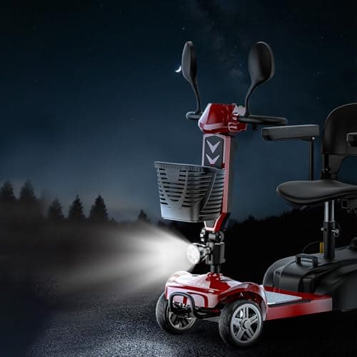 4 Wheel Mobility Scooters for Seniors, Folding Electric Powered Wheelchair, Compact Heavy Duty Mobile for Travel, Adults, Elderly, Long Range Power Extended Battery with Charger and Basket Blue 10