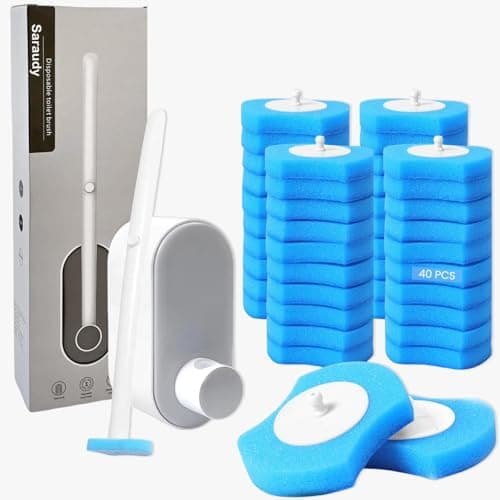 Saraudy Disposable Toilet Brush with 40 Refills, Toilet Bowl Brush and Holder with Toilet Scrubber Refills, Wall Mounted No Drilling, Space Saving, for Bathroom Cleaning (Grey)