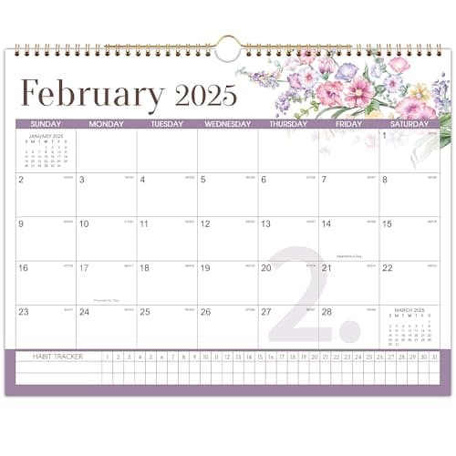 2025 Wall Calendar - 2025 Calendar, Jan.2025 - Dec.2025, 14.6" x 11.5", 12 Monthly Wall Calendar 2025 with To Do & Habit Tracking Pattern, Twin-wire Binding, Julian Date - Floral