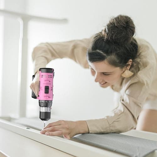 FADAKWALT Cordless Drill Set, 20V Electric Power Drill With Battery And Charger, 30N Torque, 21+1 Settings, 3/8-Inch Keyless Chuck, Driver Bits Kit, LED Light (Pink) 7