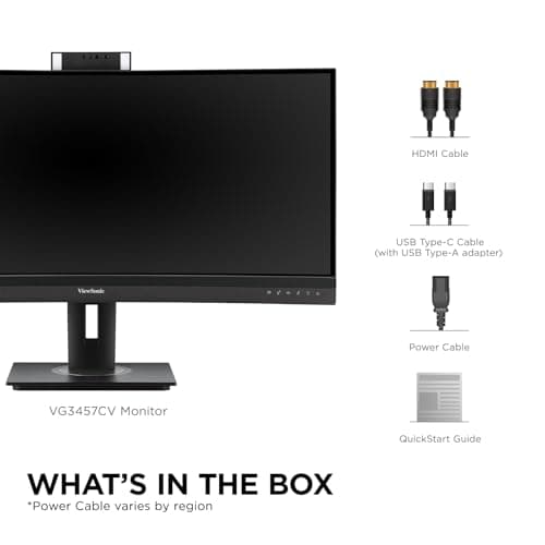 ViewSonic VG3457CV 34 Inch Ultrawide QHD 1440p Curved Video Conferencing Docking Monitor with Windows Hello Compatible IR Webcam, Advanced Ergonomics, and 100W USB C for Home and Office 9