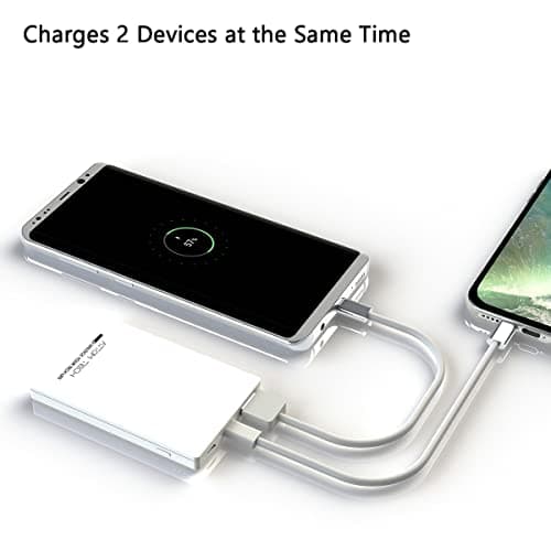 Attom Tech Dual USB Output Super Slim Power Bank Ultra Thin, 3000mAh Portable Charger Mini External Phone Battery Pack Small Dual Outlet, Emergency Phone Power Backup (White) 4