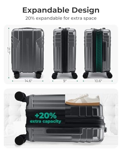 BAGSMART Expandable Carry On Luggage 22x14x9 Airline Approved, 1OO% PC Lightweight Hard Shell Suitcase, 20 Inch Travel Luggage with Spinner Wheels, Waterproof Rolling Suitcase, Gray… 7