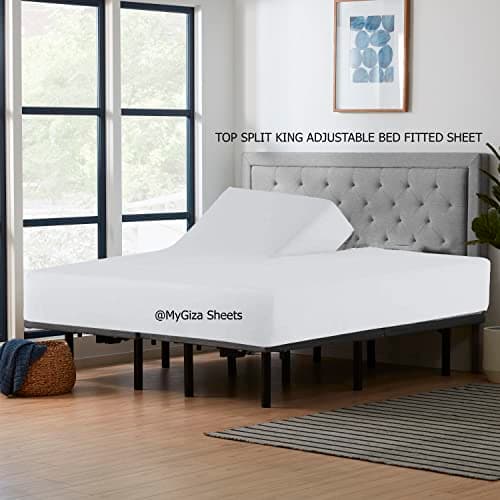 Split Top King Fitted Sheet for Adjustable Bed, 100% Giza Cotton, 34" Flex Head, 1 Pc (White) 6