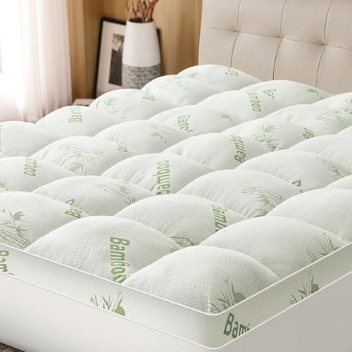 Easthome Mattress Topper Queen Size Viscose Derived from Bamboo, Thick Soft Pillow Top Mattress Pad Cover for Back Pain, Mattress Protector with 8-21 Inch Deep Pocket, White