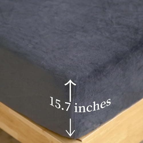 SDY Fleece Fitted Sheet only Queen Size with Deep Pocket 15.7”，No Pilling Fluffy Grey Queen Bottom Sheet Fit Mattress Up to 14”-16”,Wrinkle Free, Breathable for Warm Winter