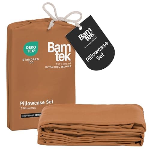 Bamtek Pillow Cases Queen Size Set of 2 Pillowcases 100% Viscose from Bamboo Cooling Pillowcases, Soft & Breathable Pillow Case with Envelope Closure, Tan Pillow Cases (Almond)