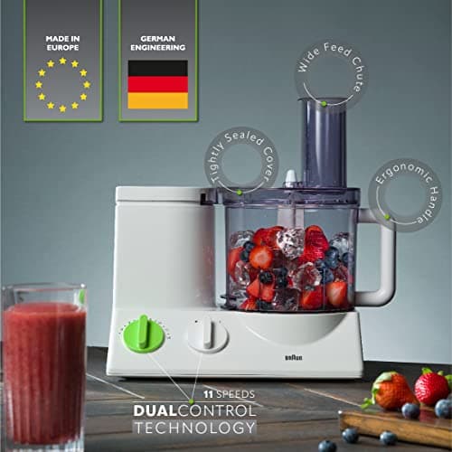 Braun FP3020 12 Cup Food Processor Ultra Quiet Powerful motor, includes 7 Attachment Blades + Chopper and Citrus Juicer , Made in Europe with German Engineering, White 6