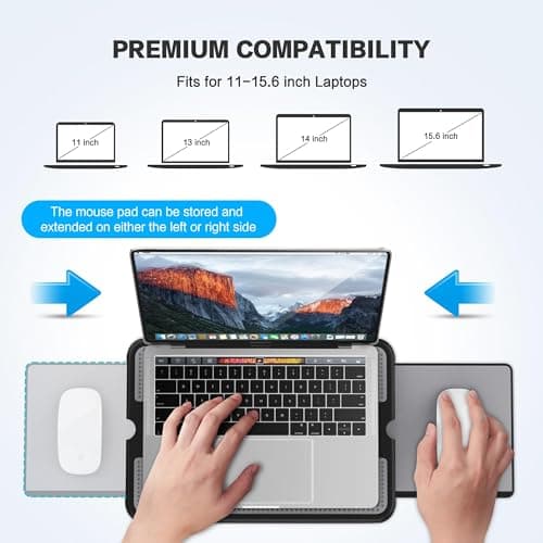 AboveTEK Portable Laptop Lap Desk w/Retractable Left/Right Mouse Pad Tray, Non-Slip Heat Shield Tablet Notebook Computer Stand Table w/Sturdy Stable Work Surface for Bed Sofa Couch or Travel 6