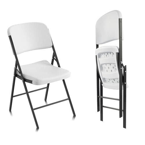 Elevon Folding Chairs Heavy Duty Plastic Chairs with 350-Pound Capacity for Home Office Camping Kitchen Dining Wedding Party Event Picnic, White, 2-Pack