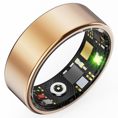 HitTopss Smart Ring, Fitness Tracking Smart Ring with Calories/Heart Rate/Blood Oxygen/Sleep Monitoring, IP68 Waterproof, No APP Subscription, Compatible with iOS/Android (Gold, 9#)