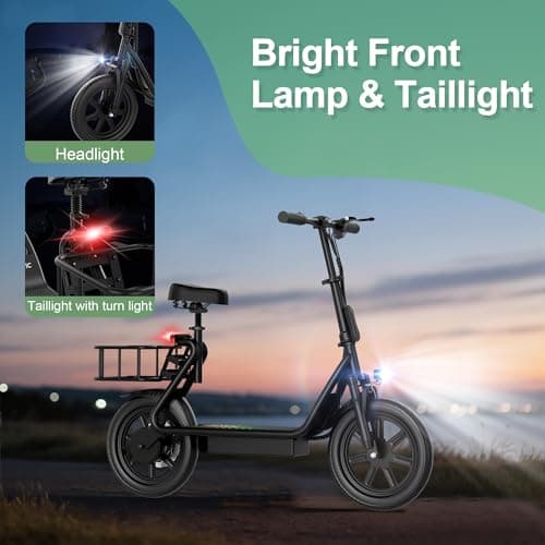 NAVIC Electric Scooter Adults, 27Mile Range,Top Speed 22Mph, 750W Peak Motor,14'' Pneumatic Tires, Electric Scooter for Adults, Foldable e Scooter with Back Basket 7