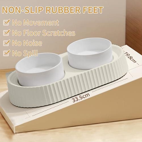 Rexinchen Ceramic Elevated Cat Bowls 15° Tilted Raised for Indoor Cat Anti Vomiting Food and Water Bowl Set Dog Bowls for Small Dog Whisker Fatigue Pet's Dishes (White) 5