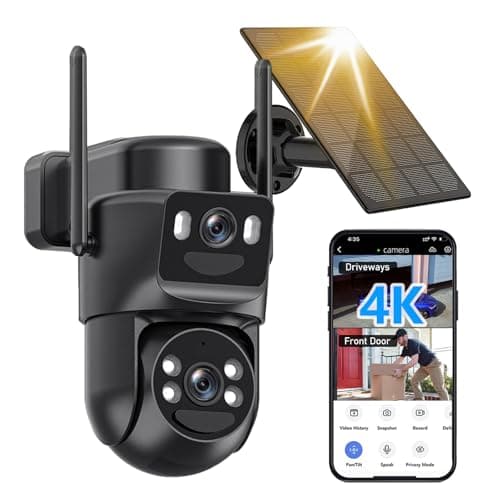 BEZOMIZ 4K Solar Security Cameras Wireless Outdoor, 5GHz/2.4GHz WiFi 360° PTZ Cameras for Home Security with Dual Lens, Human Auto-Tracking, Siren, Color Night Vision, 2-Way Talk, IP66