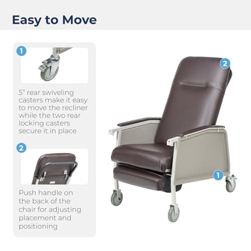 Drive Medical 3 Position Heavy Duty Bariatric Geri Chair Recliner, Reclining Clinical Chair with Armrests and Tray, Extra Wide Seat, Chocolate 5