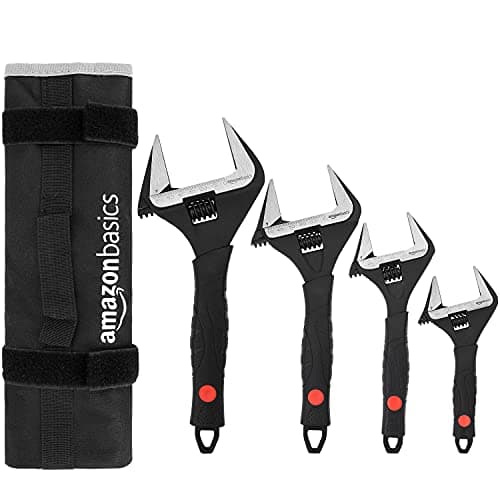 Amazon Basics 4-Piece Wide Jaw Adjustable Wrench Set with Soft Grip, Includes: 6-inch (150mm), 8-inch (200mm), 10-inch (250mm), 12-inch (300mm)