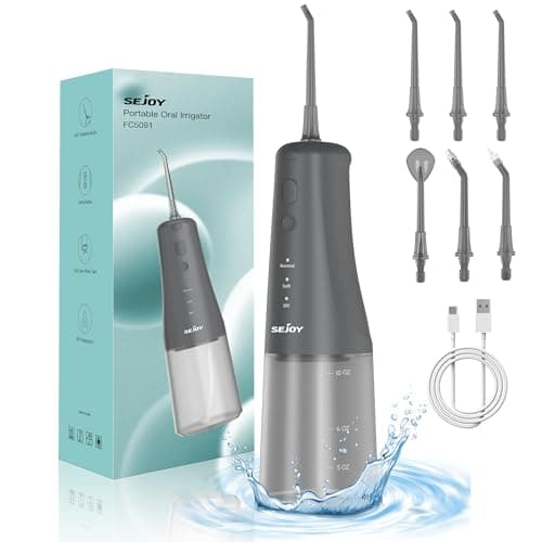 Sejoy Water Flosser Cordless Rechargeable, Water Flossers Picks for Teeth Cleaning and Flossing, Water Flosser for Braces Kids-Oral Irrigator-DIY Mode 6 Jet Tips, IPX7 Waterproof-for Travel and Home