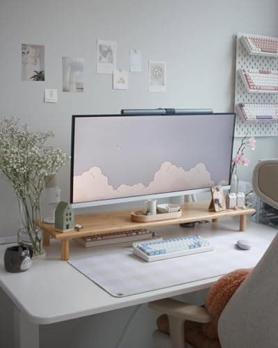 ROCDEER Bamboo Dual Monitor Shelf, Monitor Stand Riser with Underneath Storage for Desk Office Supplies, Supports Heavy TV up to 300 lbs, Natural