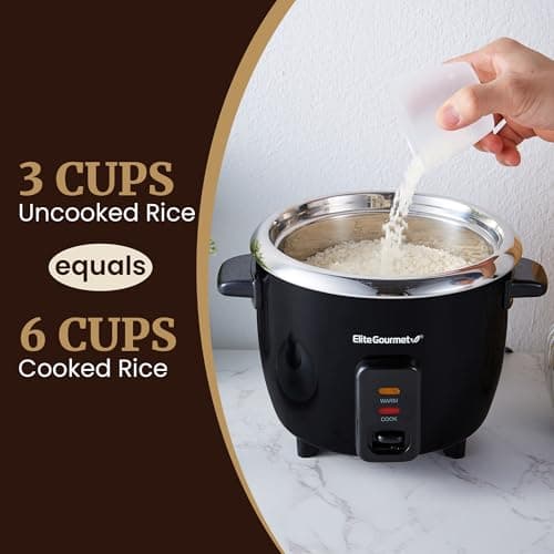 Elite Gourmet ERC006SS 6-Cup Electric Rice Cooker with Stainless Steel Inner Pot, Makes Soups, Stews, Porridges, Grains and Cereals, 6 cup (3 cups uncooked), Black 5
