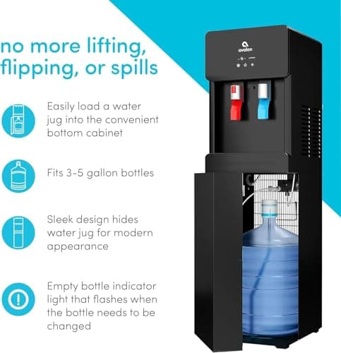 Avalon A6BLWTRCLRBLK Touchless Bottom Loading Cooler Dispenser-Hot & Cold Water, Child Safety Lock, Innovative Slim Design, Holds 3 or 5 Gallon Bottles-UL-Black 5