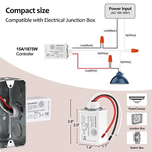 SURAIELEC Wireless Light Switch and Receiver Kit, 15A High Power, No Wiring, No Interference, 100ft RF Range, Expandable Remote Control Wall Switches for Lamp, Ceiling Light, Fan, Outdoor Lighting 5