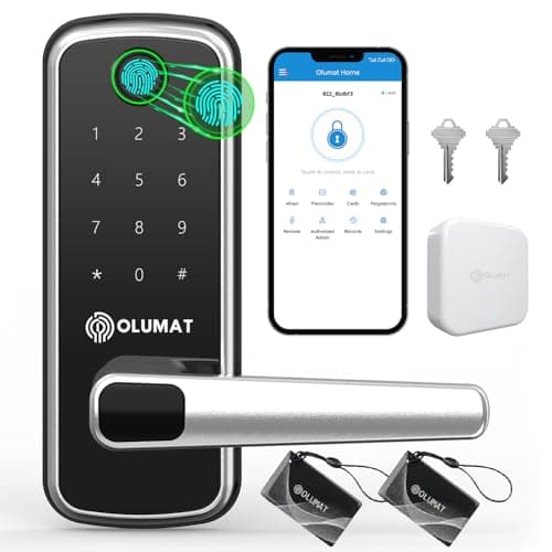 Smart Door Lock with Handle: Olumat Keyless Entry Door Lock with WiFi Gateway - Smart Locks for Front Door with Keypad - Fingerprint Lock