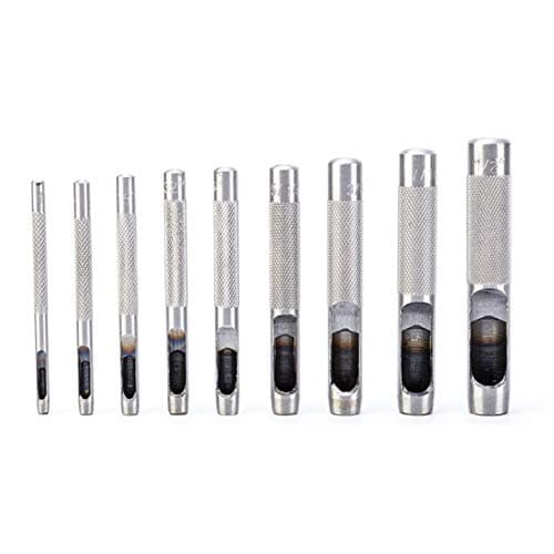 Carbon Steel Hollow Leather Punch Set Kit Heavy Duty Round Leather Hole Tool for Watch Cloth Belt Gaskets (9Pieces(mm) Hollow Punch Set)