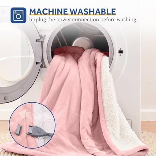 Sealy Electric Blanket Wearable with Foot Pocket, Electric Snuggle Blanket with Sleeves, Flannel & Sherpa Heating Throw with 6 Heat Settings & 2-10 Hours Auto Shut Off, 50 * 70"+18", Pink 7
