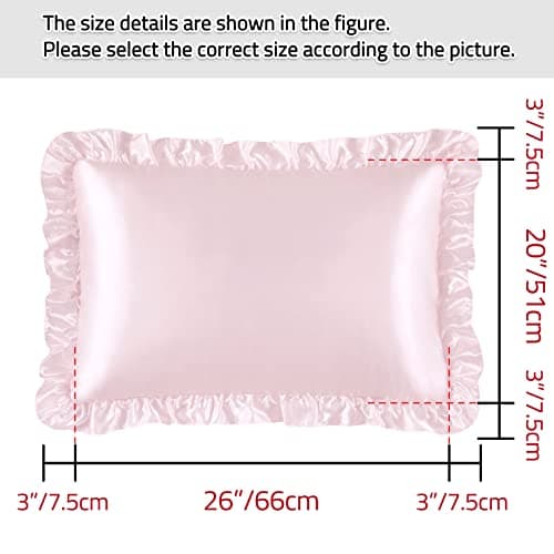 HommxJF Blush Pink Satin Ruffled Pillow Cases for Hair and Skin,Blush Pink Silk Pillowcases Standard Set of 2 with Envelope Closure Princess Room Decoration 8